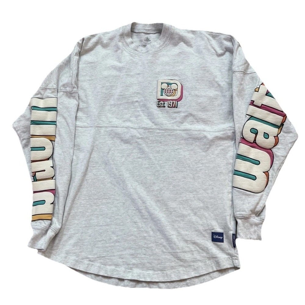Walt Disney World Crew Neck Pullover Sweatshirt Gray Colored Lettering Back Arms - Picture 1 of 7
